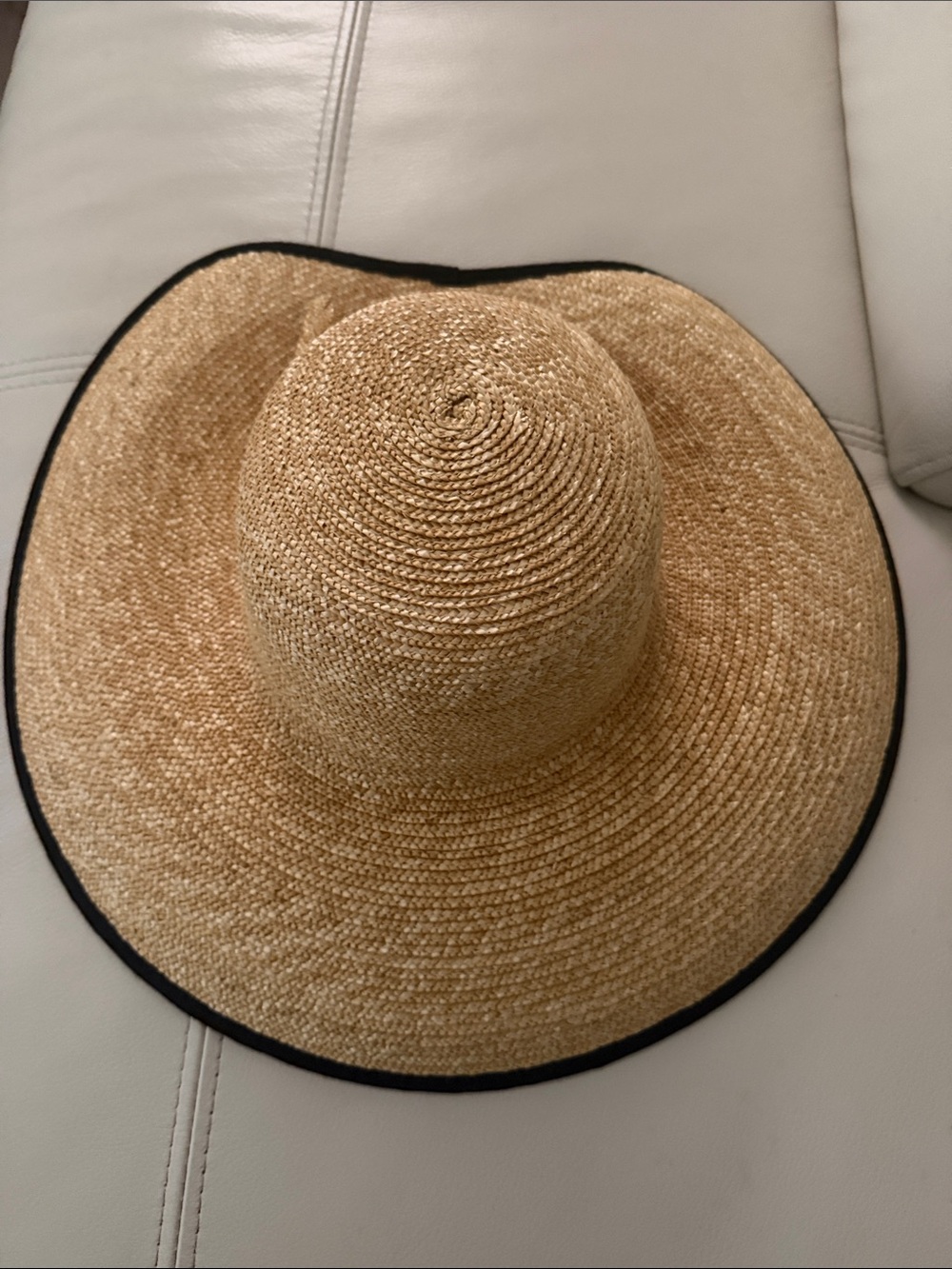 Natural Straw Wide-Brim Sun Hat with Black Trim